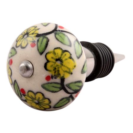 Green Leaf Floral Ceramic Wine Stopper